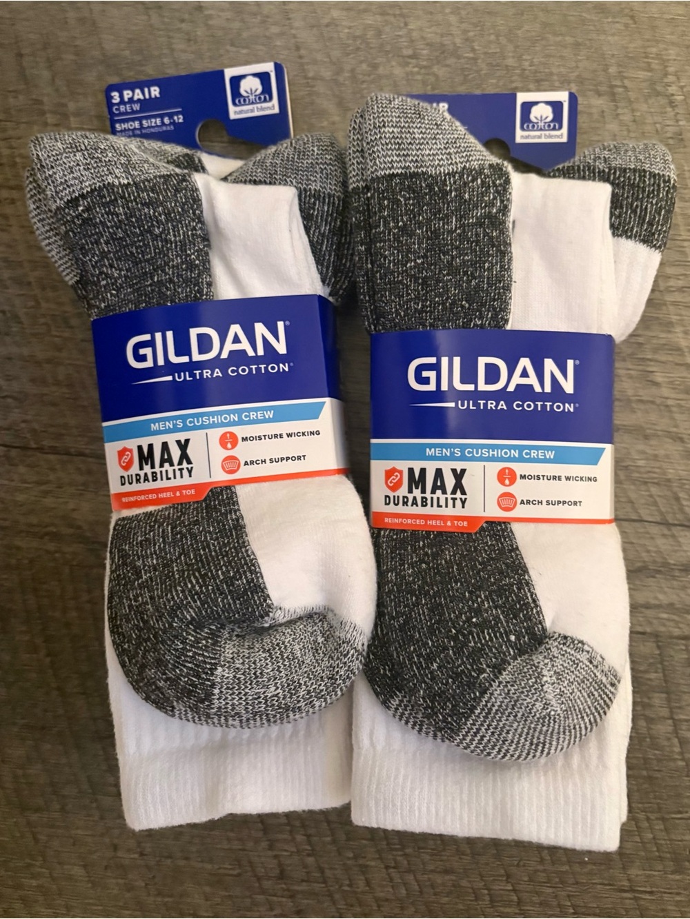 Gildan Men's White Ultra Cotton Cushioned Crew Socks Shoes Size 6-12 6 Pair
